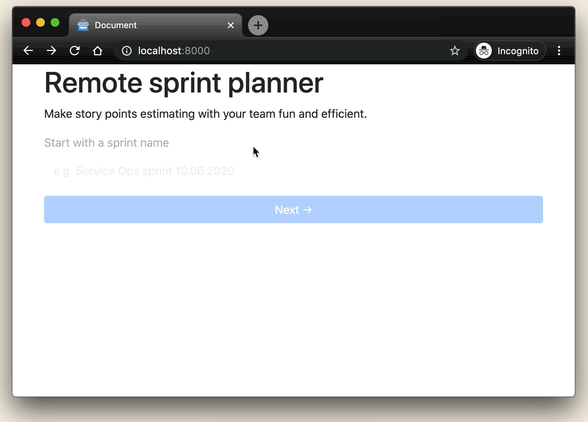 demo gif of nickang's remote sprint planing side project