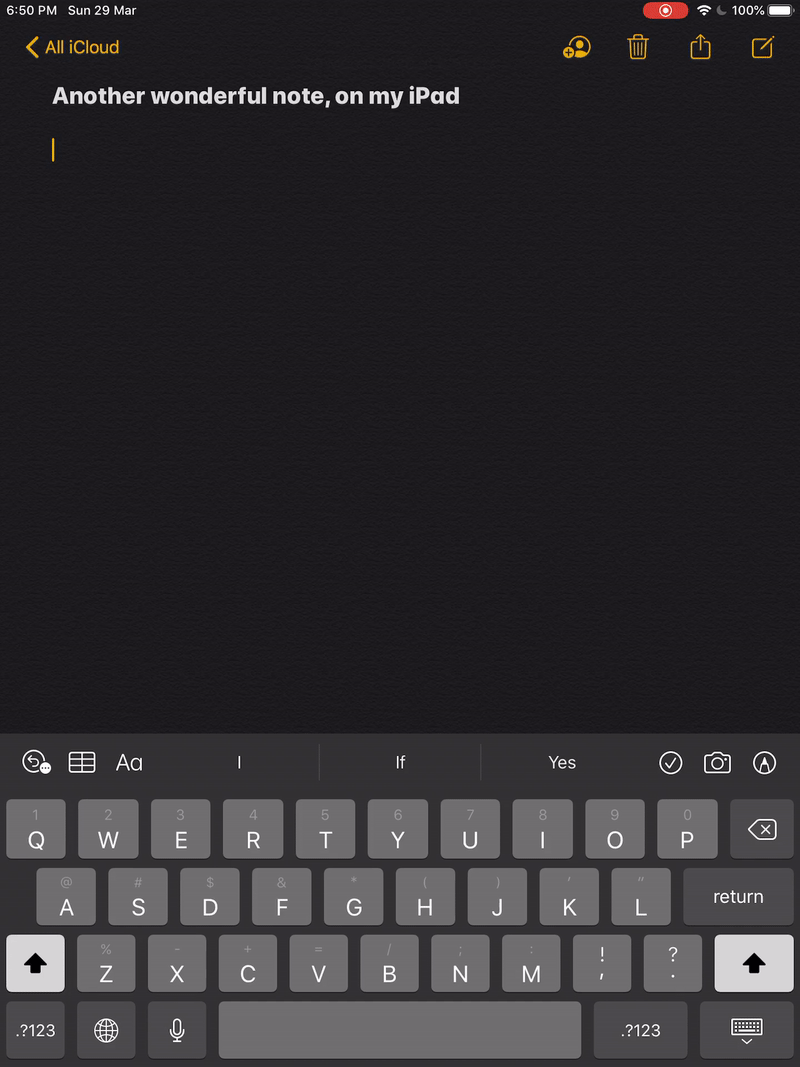 gif animation showing the free text expander built in to iPadOS working seamlessly after setup from my laptop as it synced across all devices under my Apple ID