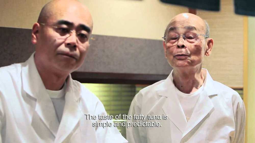 A scene from Jiro dreams of sushi where Jiro talks about the predictable taste of fatty tuna
