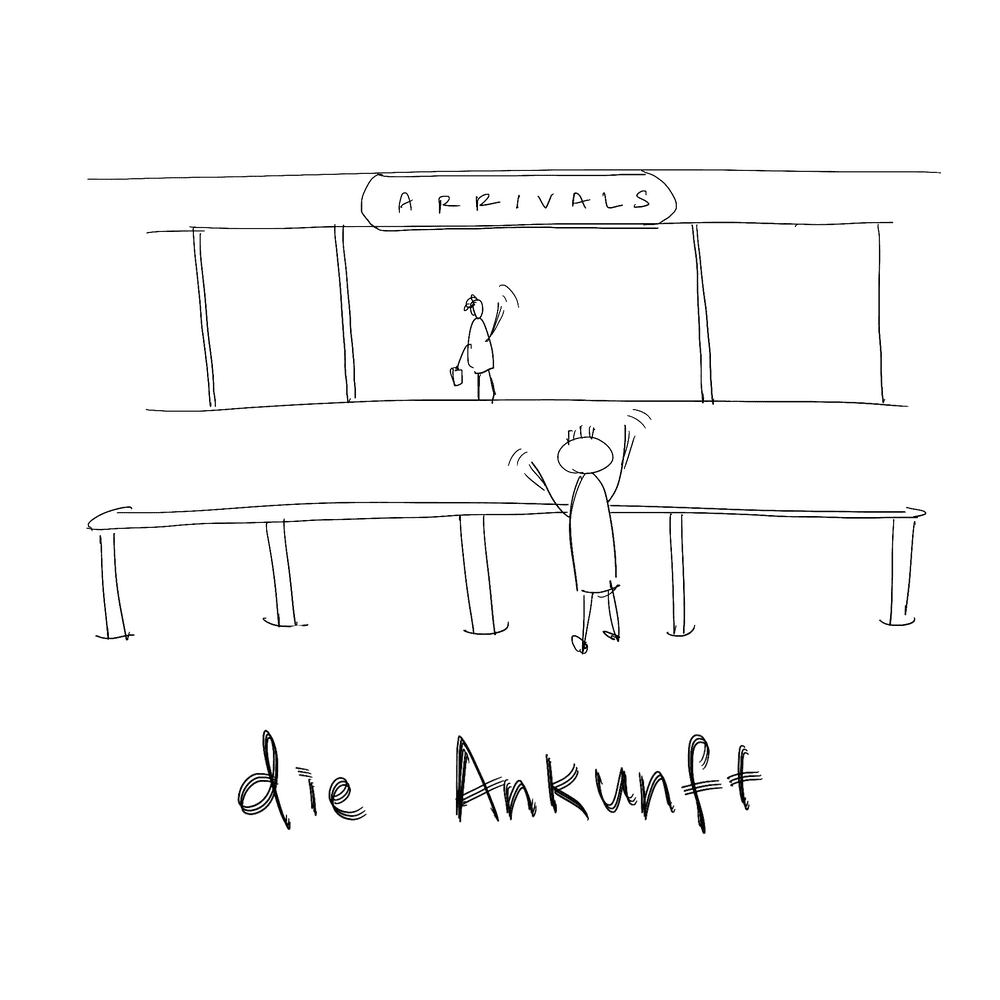 die ankunft means the arrivals in German